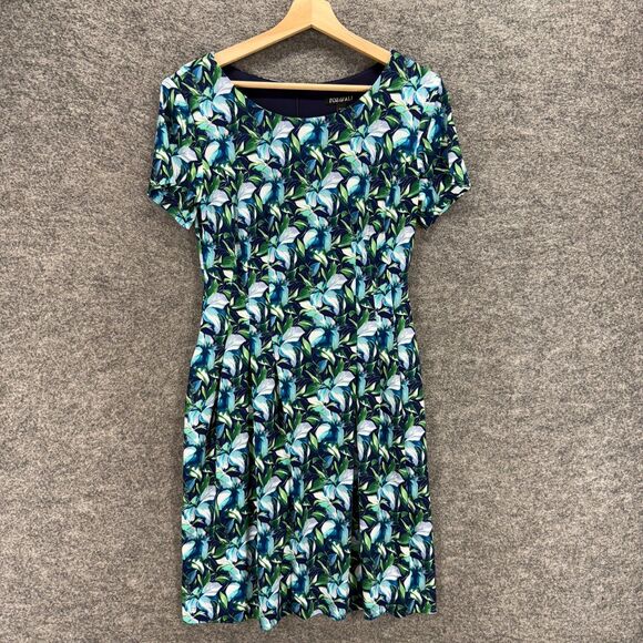Roz & Ali Dress Women 6P Petite Blue Floral Sheath Midi Zipper Short Sleeve - Picture 1 of 5